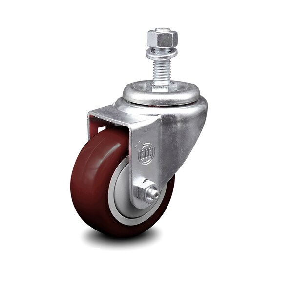 3.5 Inch Maroon Polyurethane Wheel Swivel 1/2 Inch Threaded Stem Caster SCC